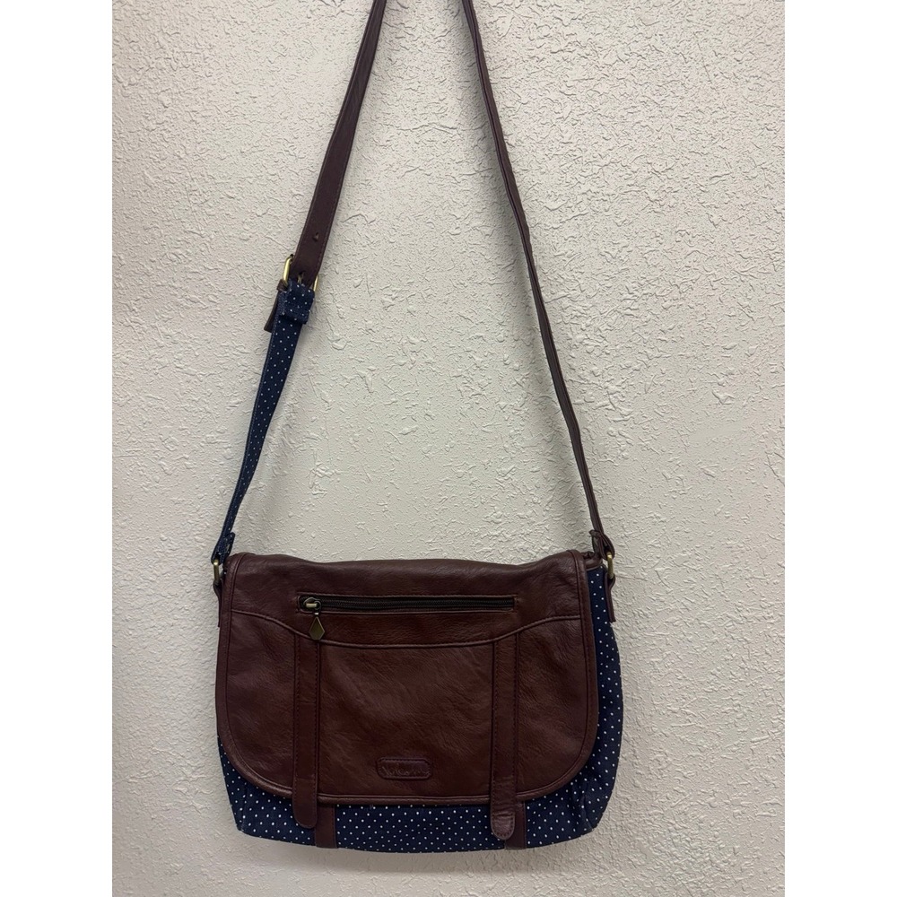 Volcom Vintage Brown and Navy Polka Dot Crossbody Messenger Bag